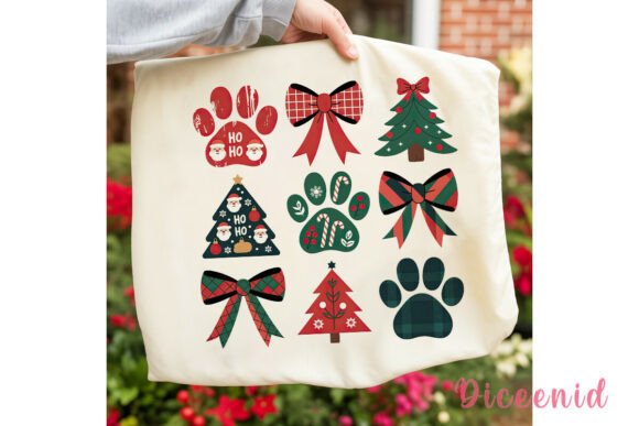 Christmas Pet Paws Trees Bows PNG: Festive Illustrations
