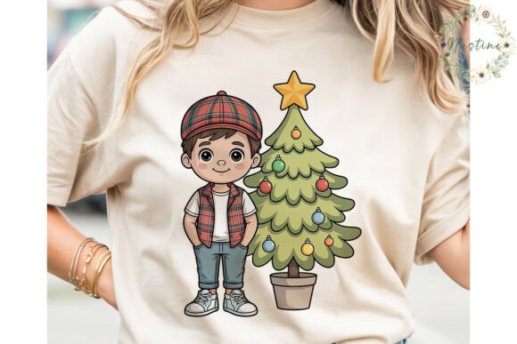 Cute Boy Christmas Tree PNG Clipart & Illustrations