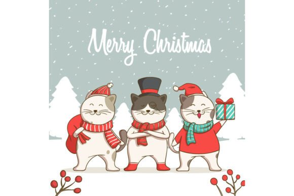 Cute Cats Celebrating Christmas Festive Illustrations
