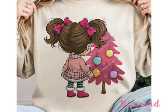 Cute Pink Christmas Girl PNG Clipart & Illustrations