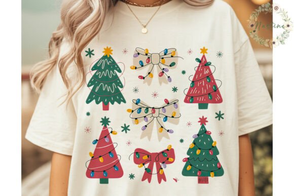 Festive Christmas Trees Bows PNG Clipart & Illustrations