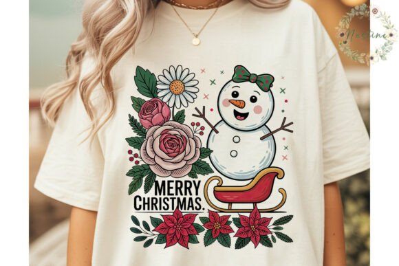 Floral Snowman Christmas PNG Clipart & Illustrations