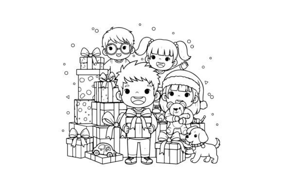 Happy Family Opening Christmas Gifts Vec Illustrations