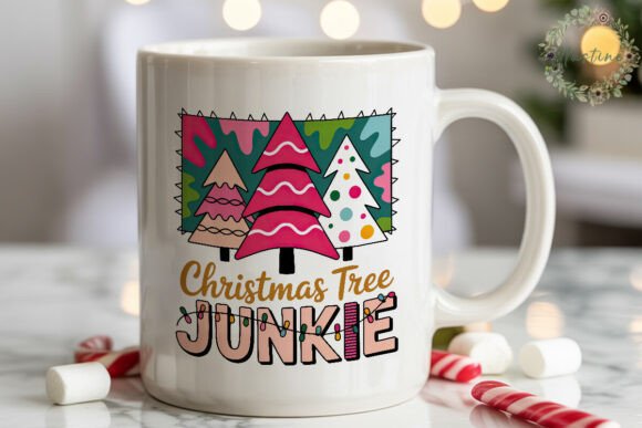 Pink Christmas Tree Junkie PNG Clipart