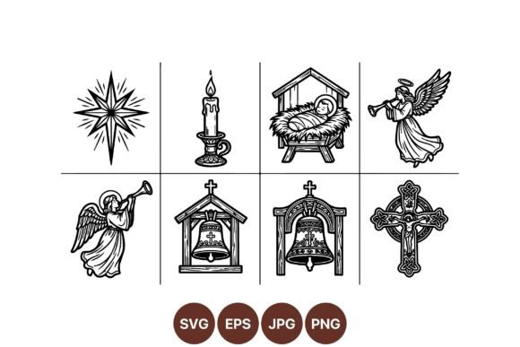 Vintage Christmas Nativity Clipart for Illustrations