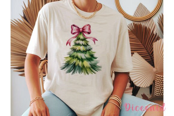 Watercolor Christmas Tree Bow PNG & Illustrations
