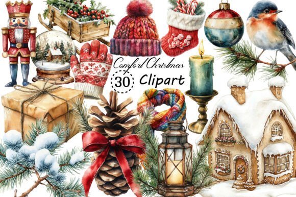 Watercolor Vintage Comfort Christmas Png Freebies
